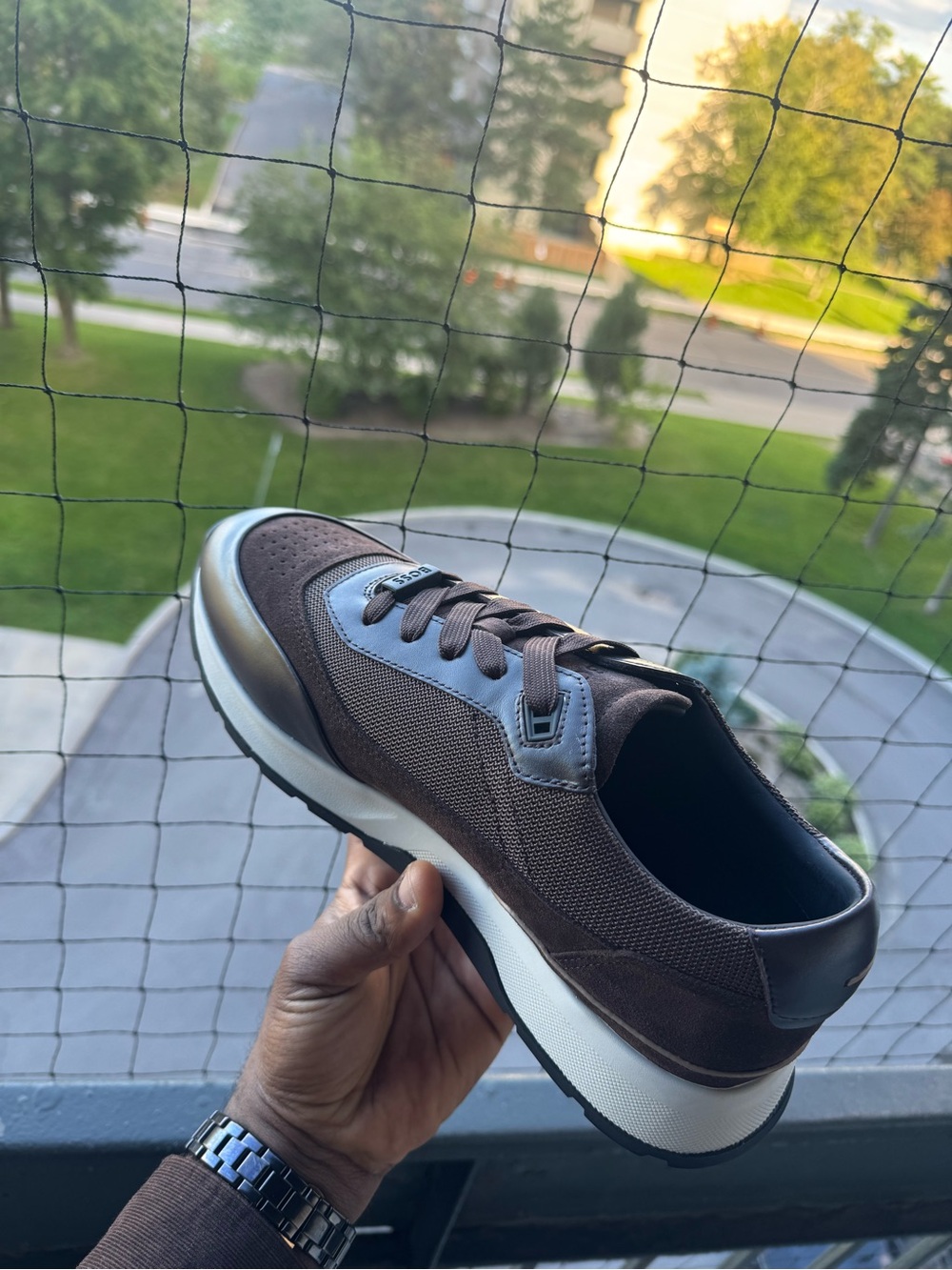 Boss Brown and Dark Brown Mesh & Leather Sneakers
